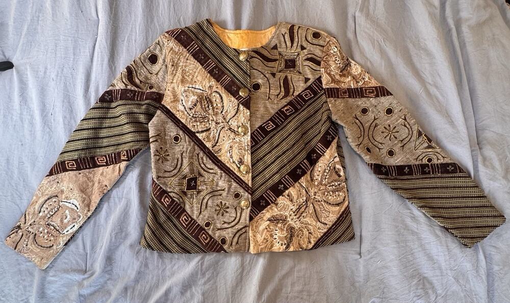 Vtg Sandy Starkman Silk Patchwork Jacket S Art To Wear Boho Embroidered Beaded